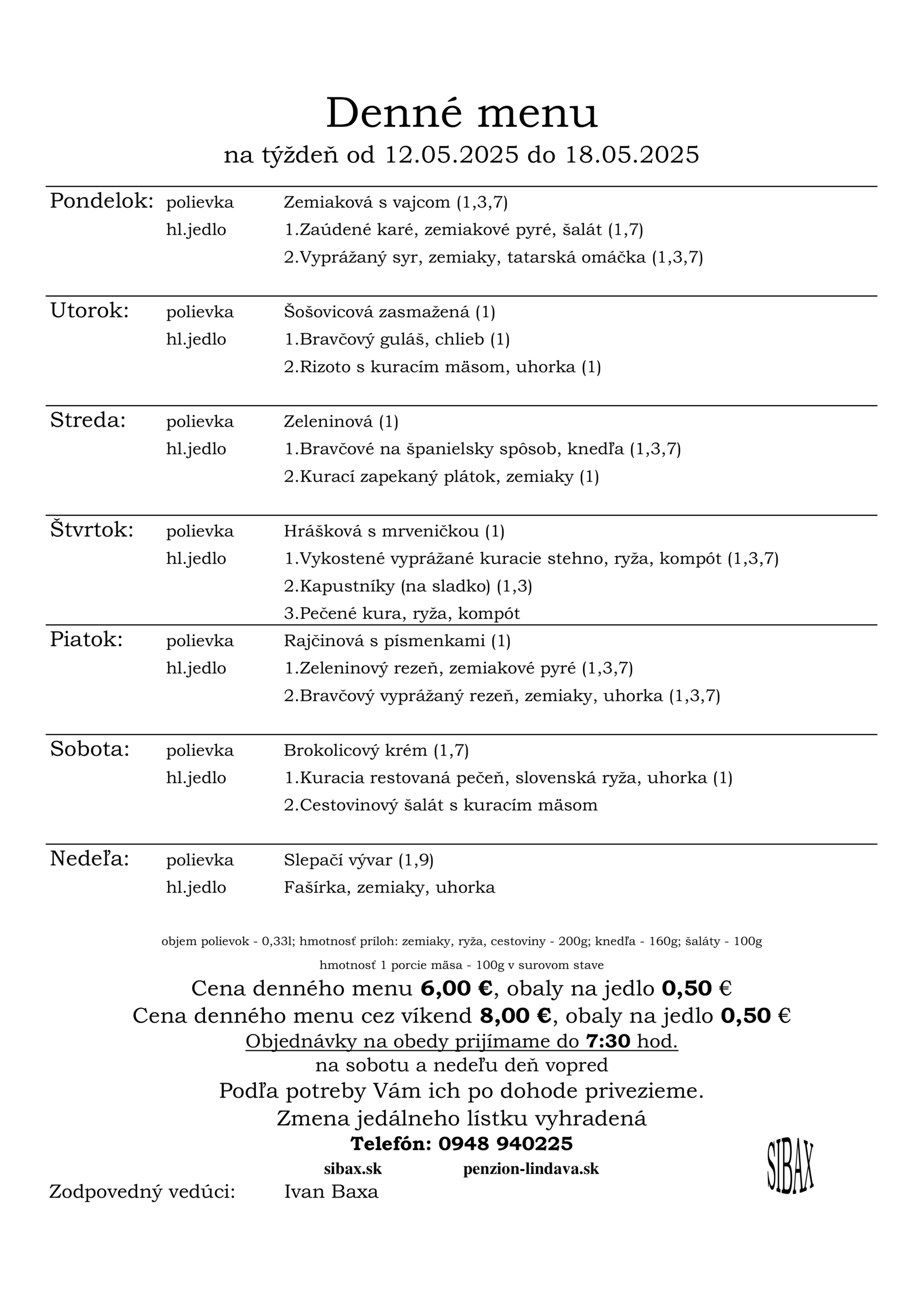 obedové menu 12.05.-18.05.2025