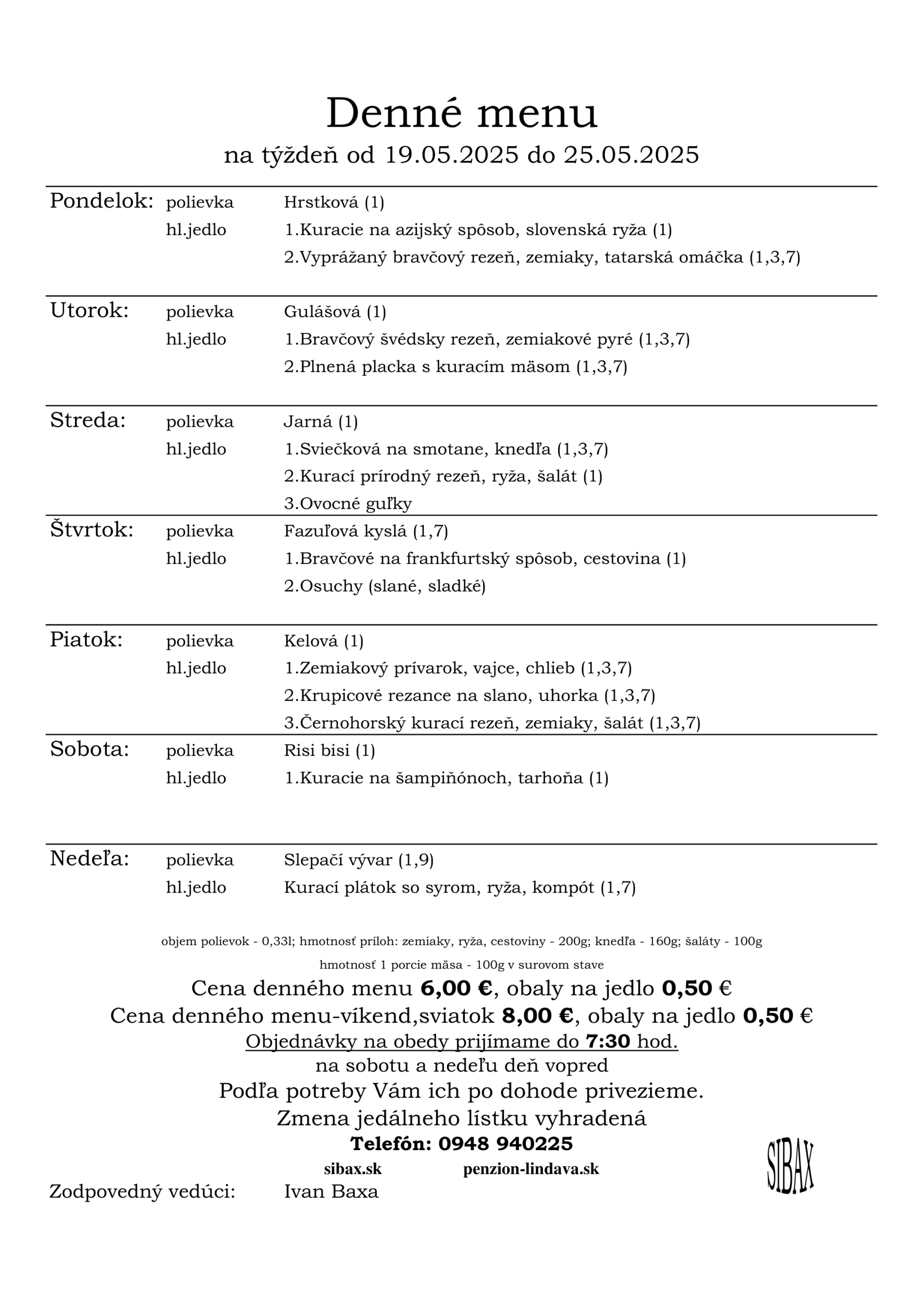obedové menu